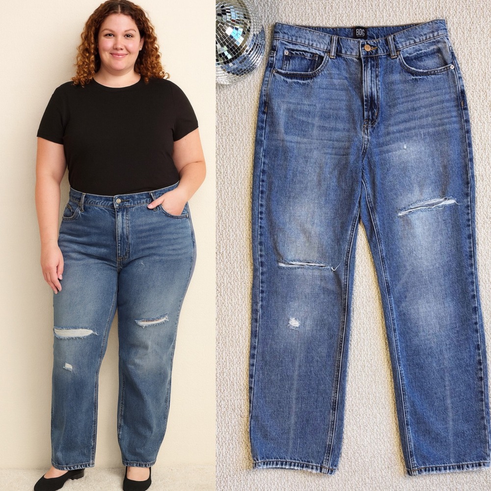 BDG Urban Outfitters Loose Straight Leg Jeans, Medium Wash, Ripped, Size 30